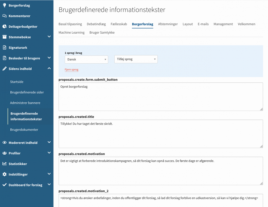 OS2consul Borgerforslag admin informationstekster