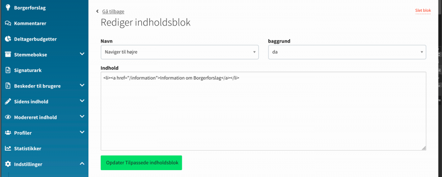 OS2consul admin brugerdefinerede indholdsblokke rediger