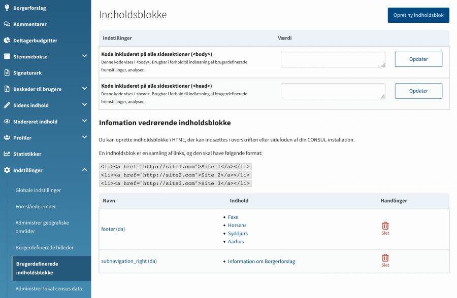 OS2consul admin brugerdefinerede indholdsblokke