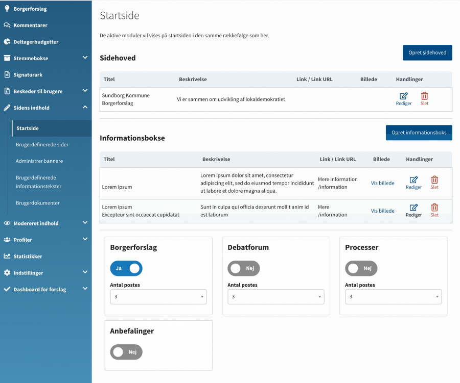 OS2consul admin forside redigering